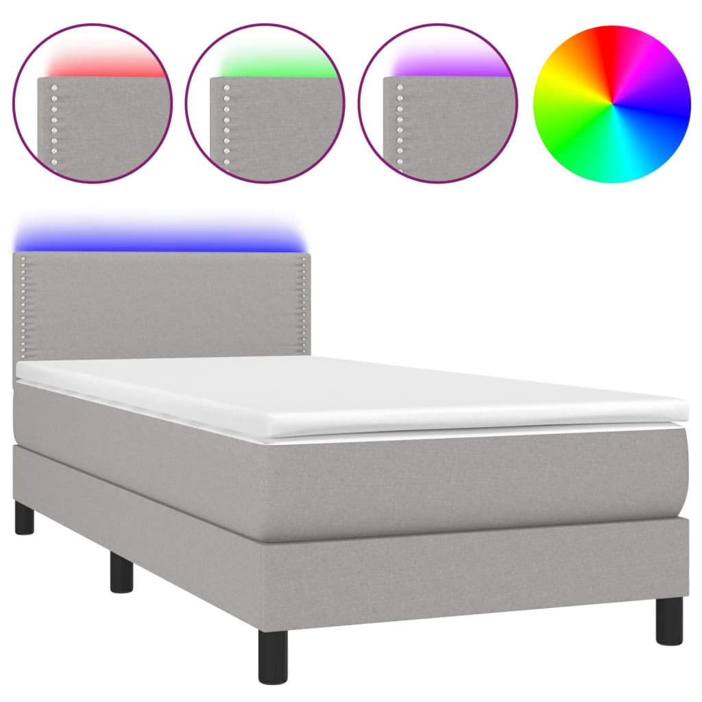Krevet box spring s madracem LED svjetlosivi 80x200 cm tkanina