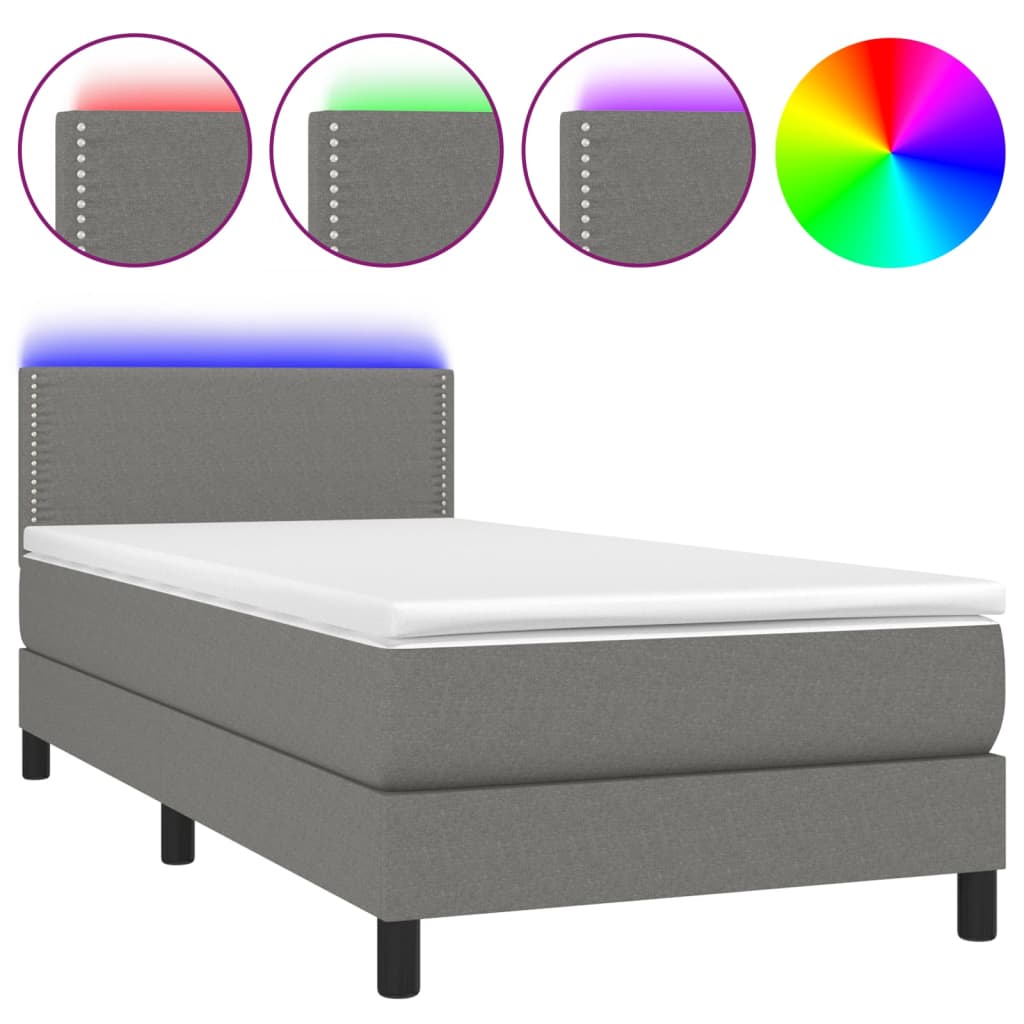 Krevet box spring s madracem LED tamnosivi 80 x 200 cm tkanina