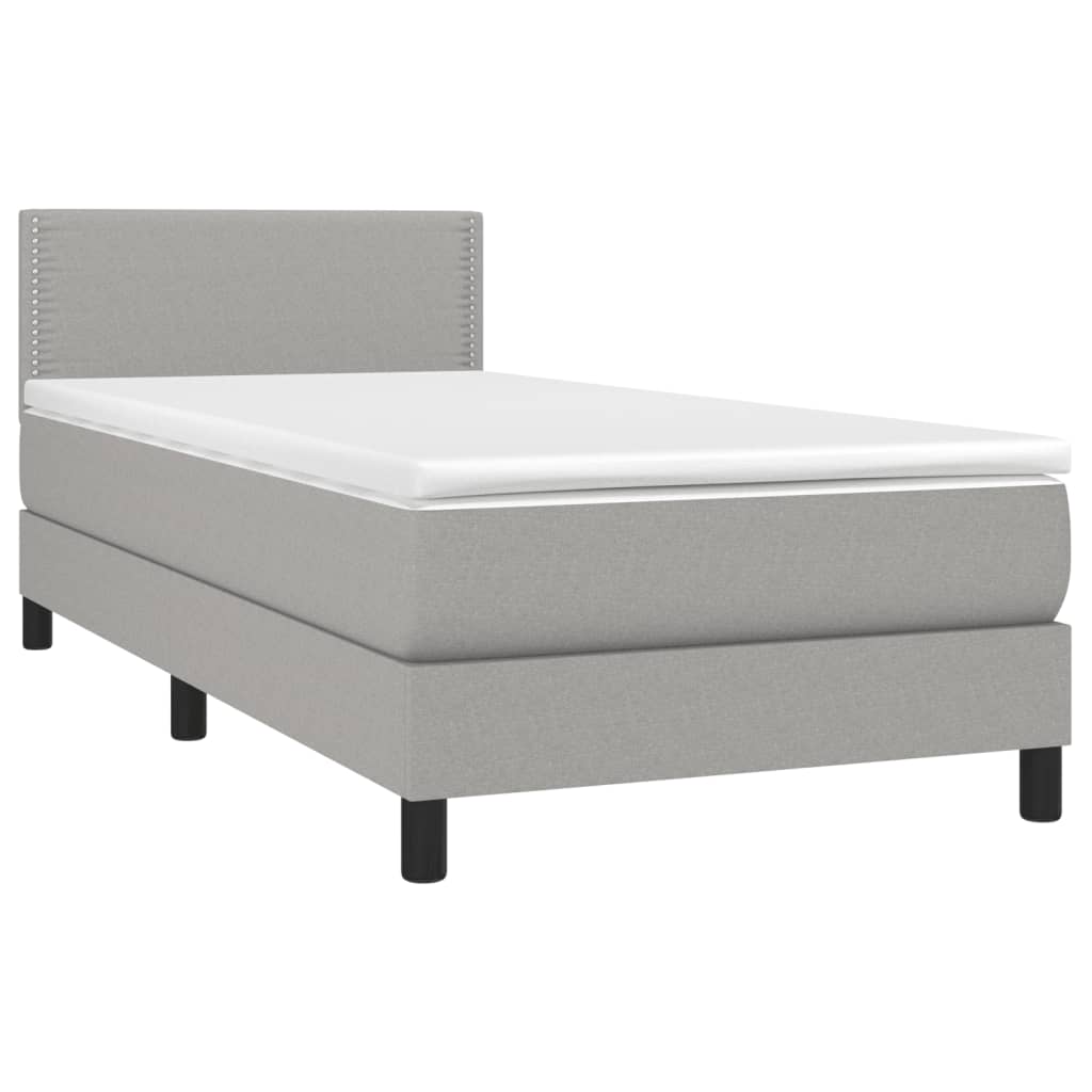 Krevet box spring s madracem LED svjetlosivi 90x190 cm tkanina