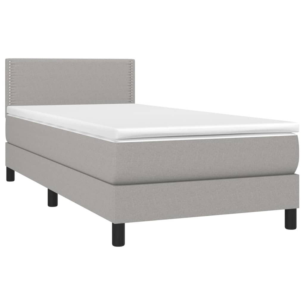Krevet box spring s madracem LED svjetlosivi 90x200 cm tkanina