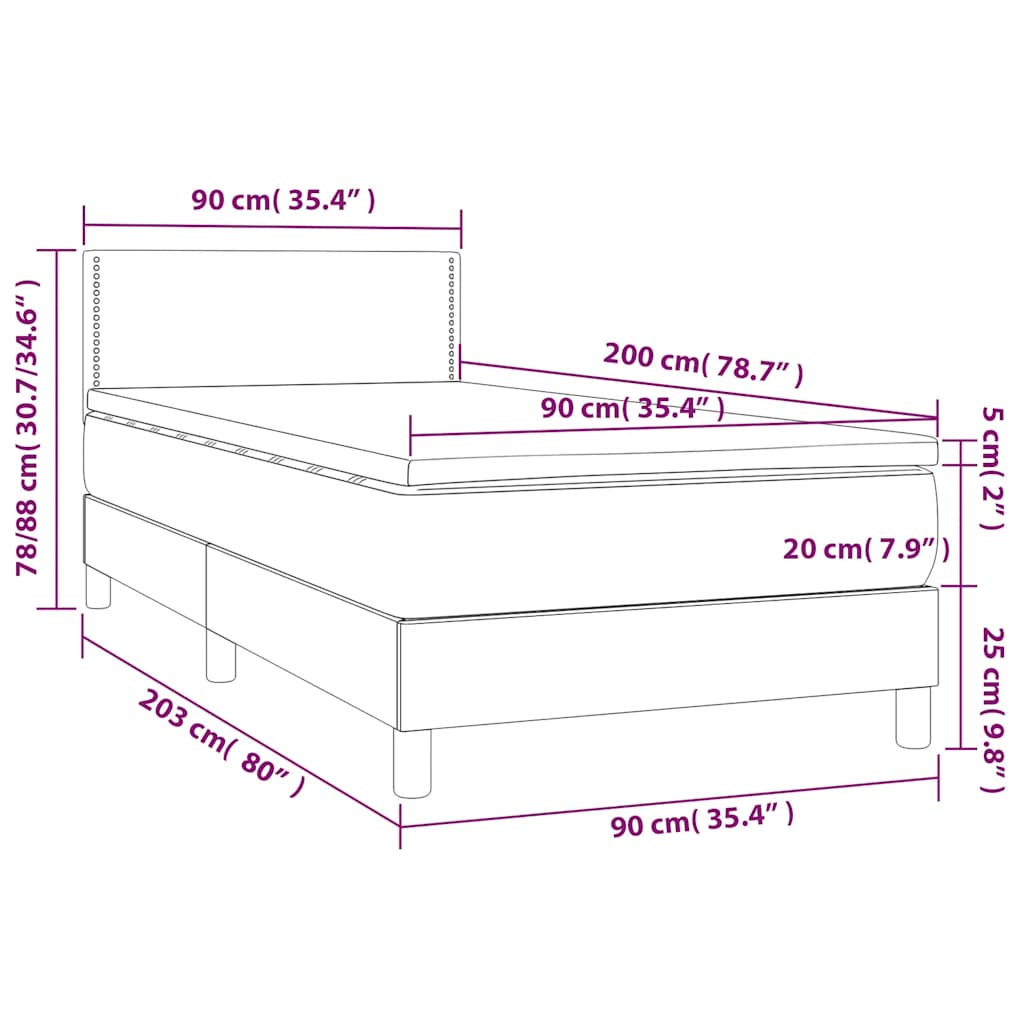 Krevet box spring s madracem LED crni 90x200 cm od tkanine