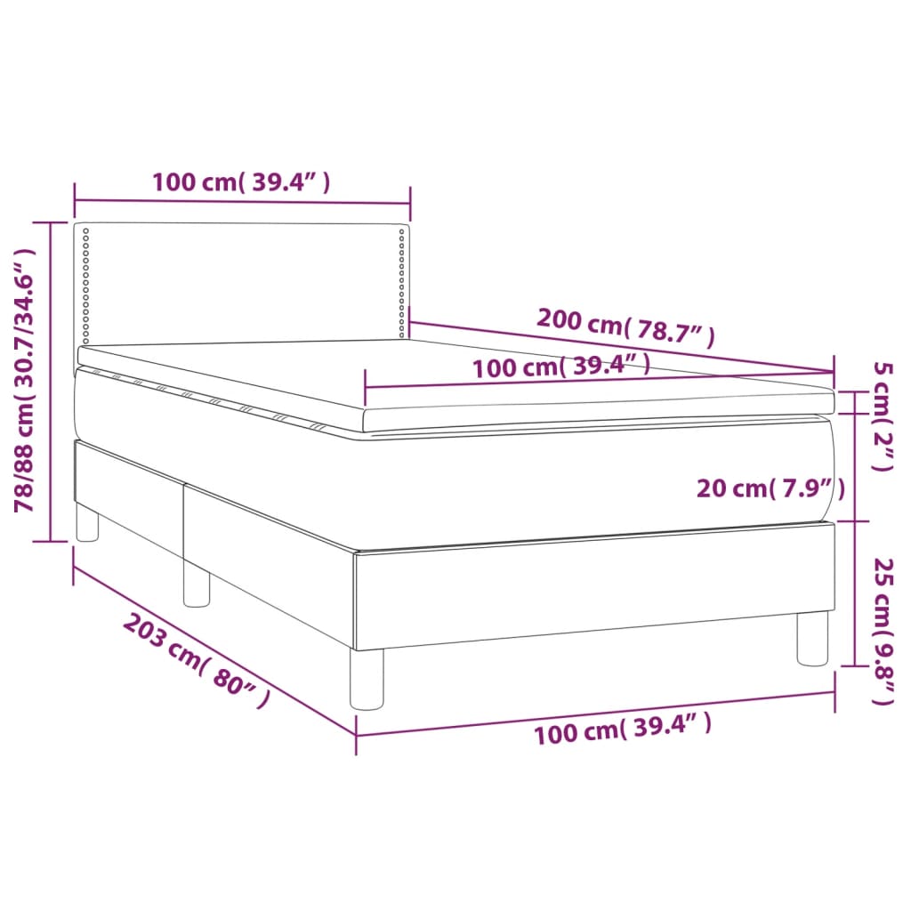 Krevet box spring s madracem LED tamnosivi 100x200 cm tkanina