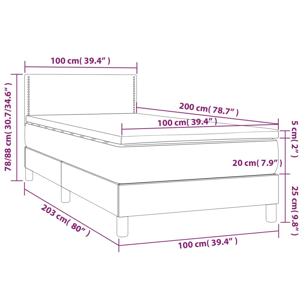 Krevet box spring s madracem LED tamnosmeđi 100x200 cm tkanina