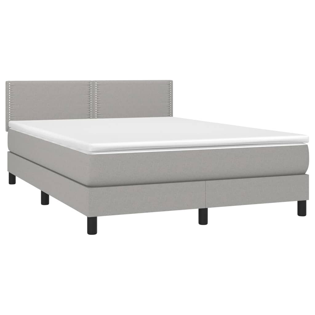 Krevet box spring s madracem LED svjetlosivi 140x190 cm tkanina
