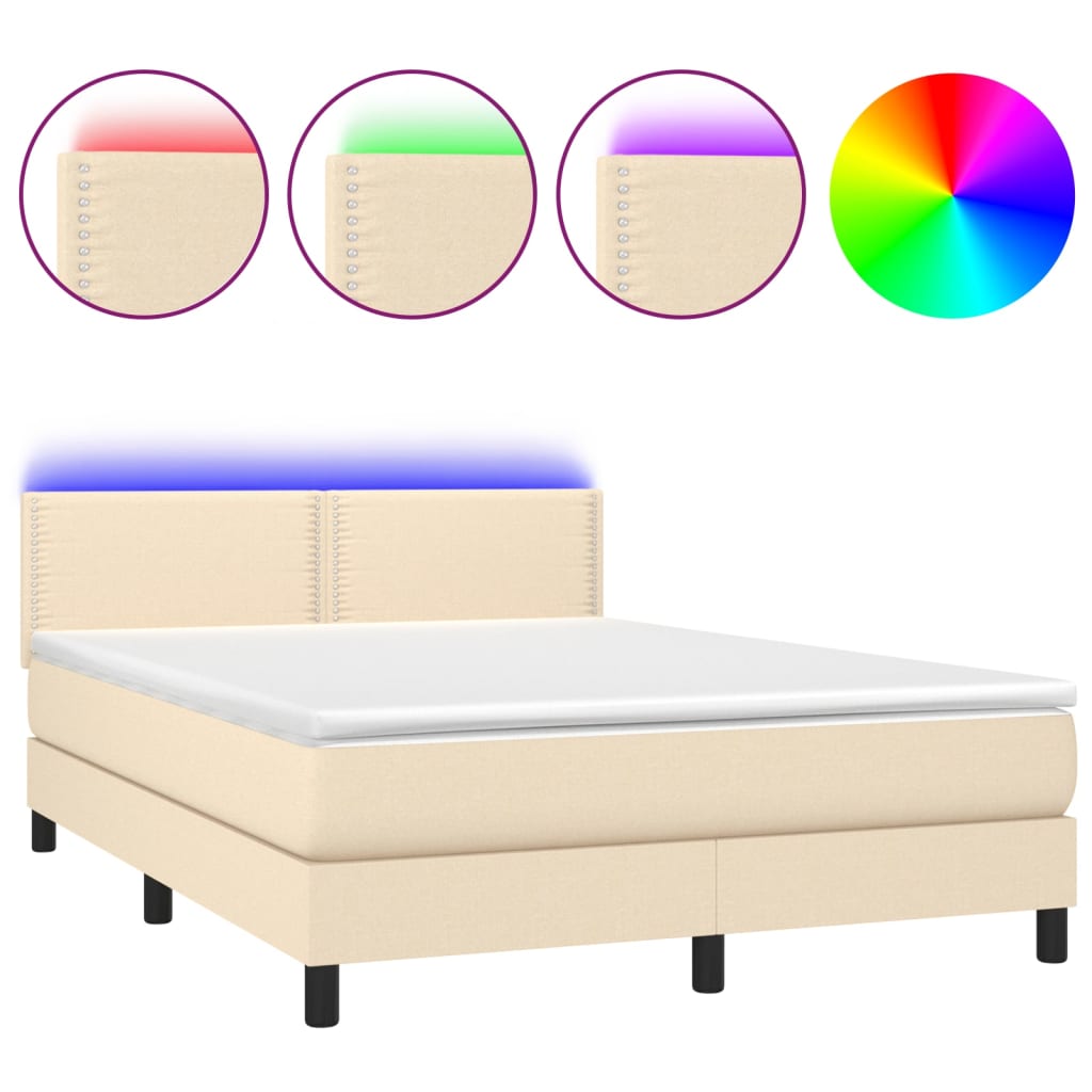 Krevet box spring s madracem LED krem 140x190 cm od tkanine