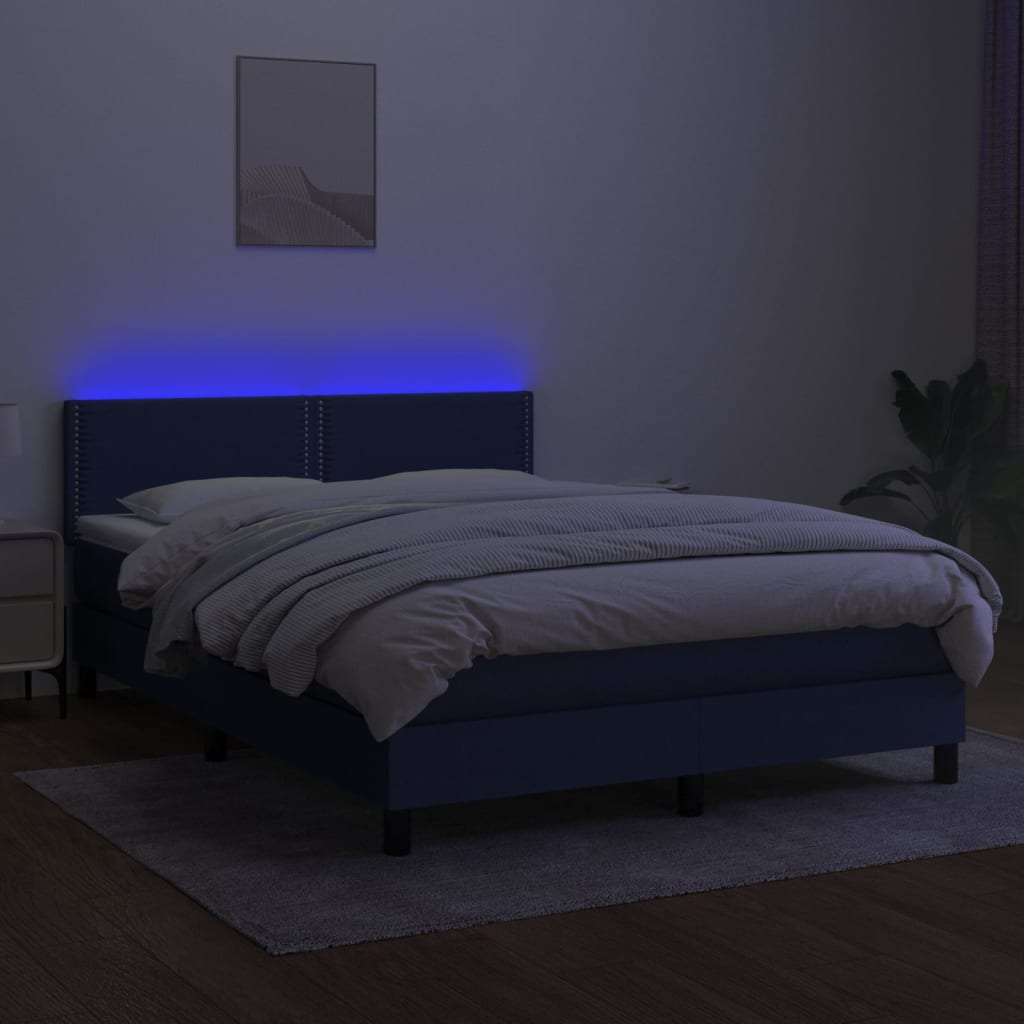 Krevet box spring s madracem LED plavi 140x190 cm od tkanine