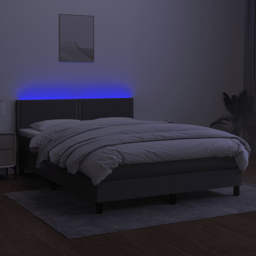 Krevet box spring s madracem LED tamnosivi 140x200 cm tkanina
