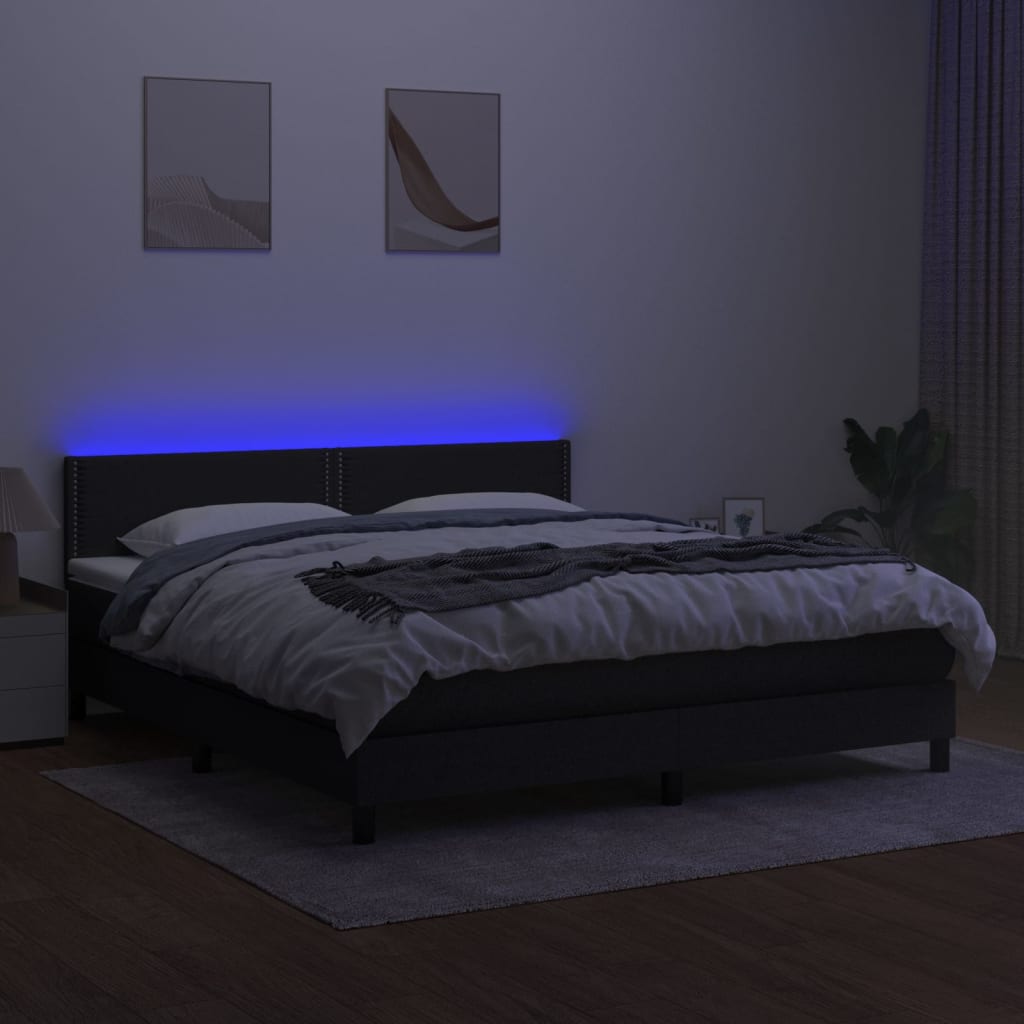 Krevet box spring s madracem LED crni 160x200 cm od tkanine
