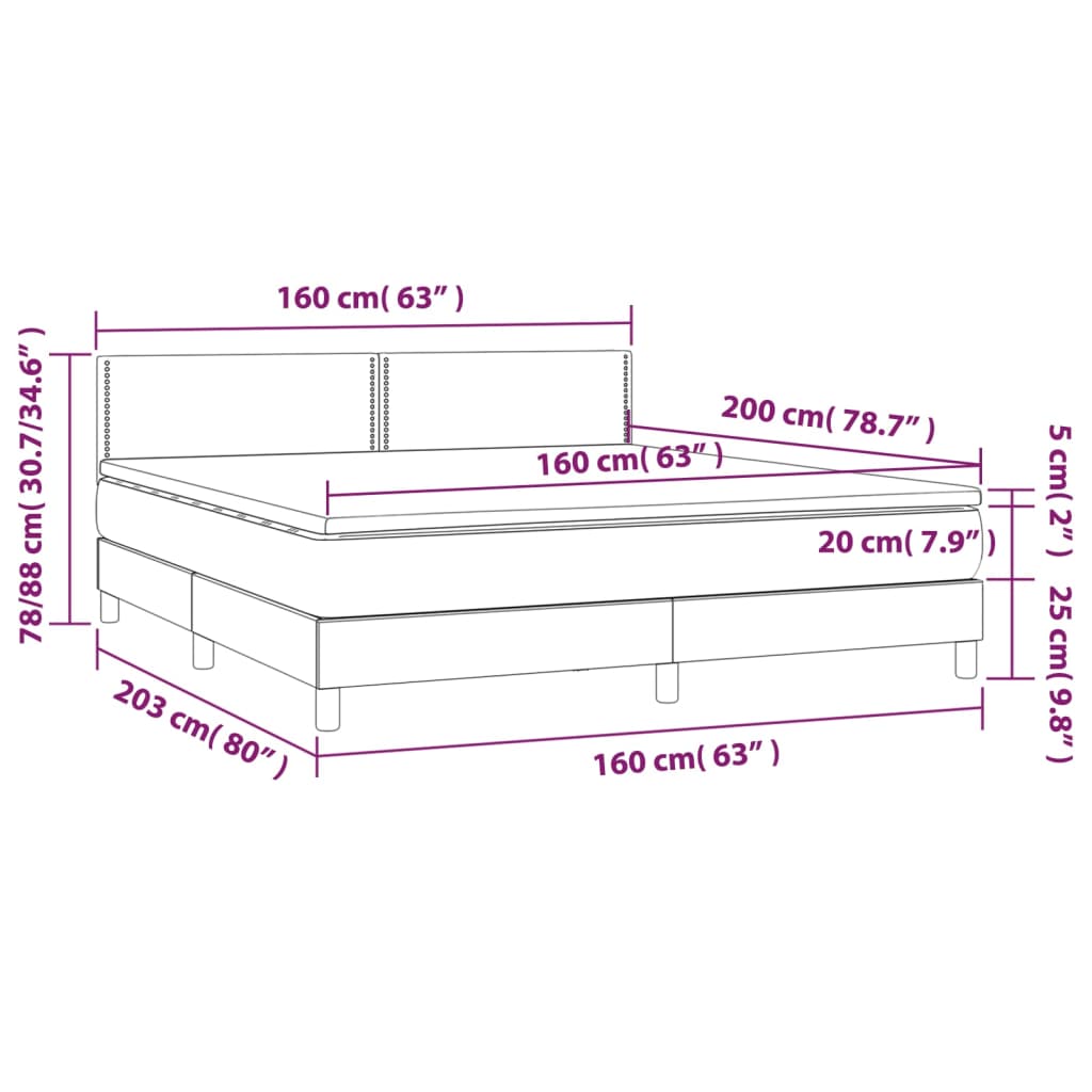 Krevet box spring s madracem LED crni 160x200 cm od tkanine