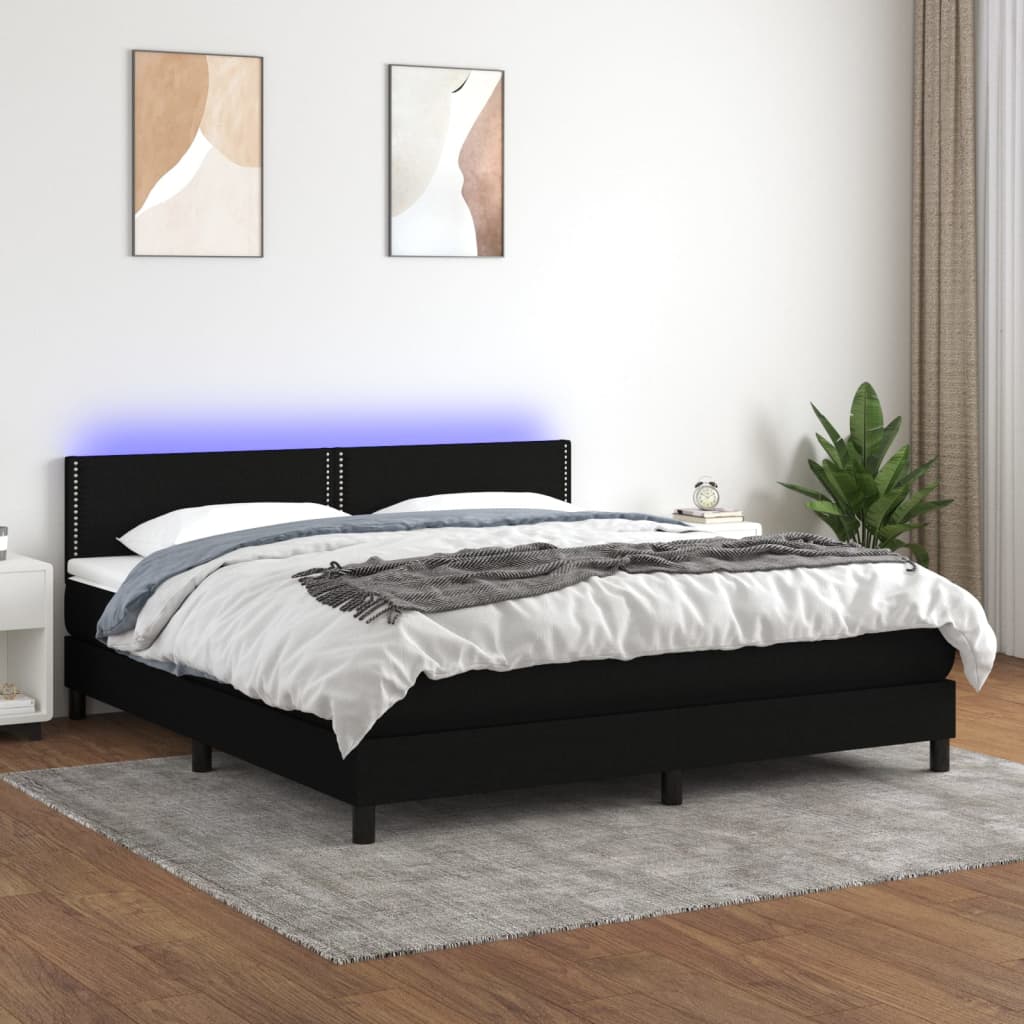 Krevet box spring s madracem LED crni 180x200 cm od tkanine