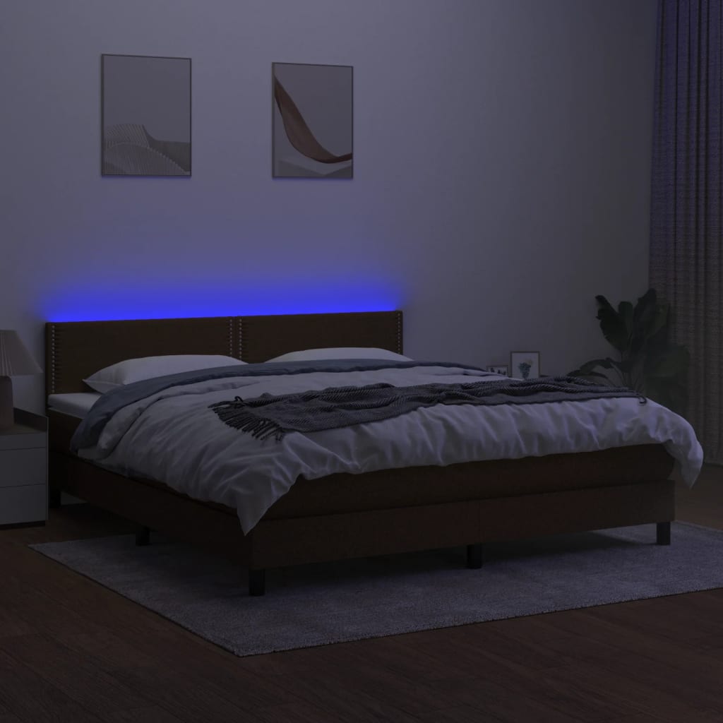 Krevet box spring s madracem LED tamnosmeđi 180x200 cm tkanina