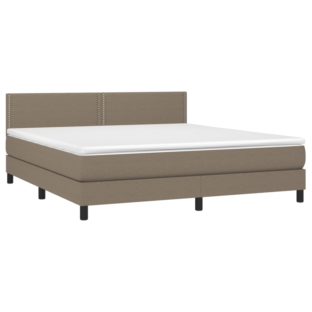 Krevet box spring s madracem LED smeđesivi 180x200 cm tkanina