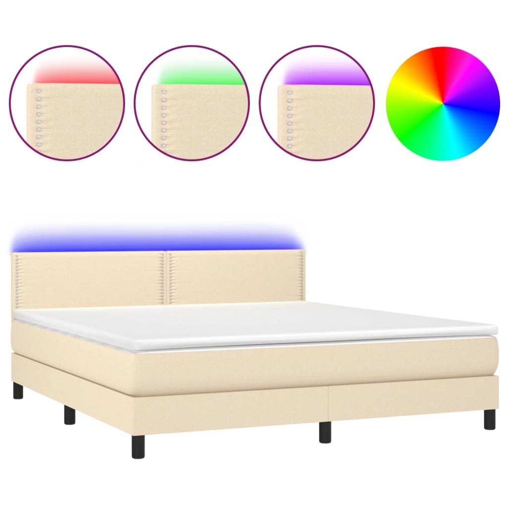 Krevet box spring s madracem LED krem 180x200 cm od tkanine
