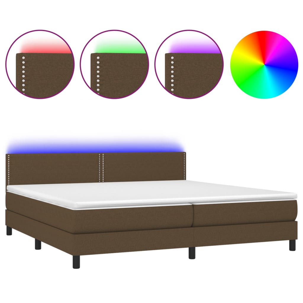 Krevet box spring s madracem LED tamnosmeđi 200x200 cm tkanina