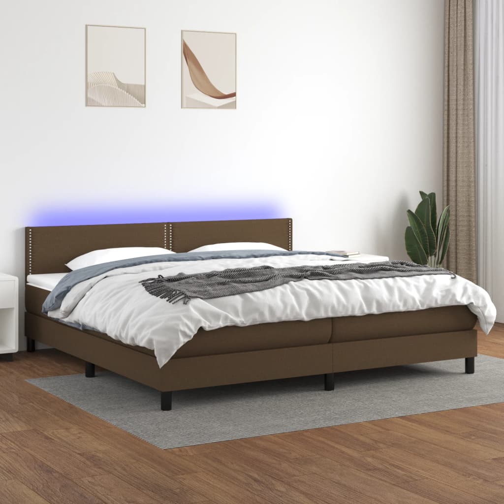 Krevet box spring s madracem LED tamnosmeđi 200x200 cm tkanina