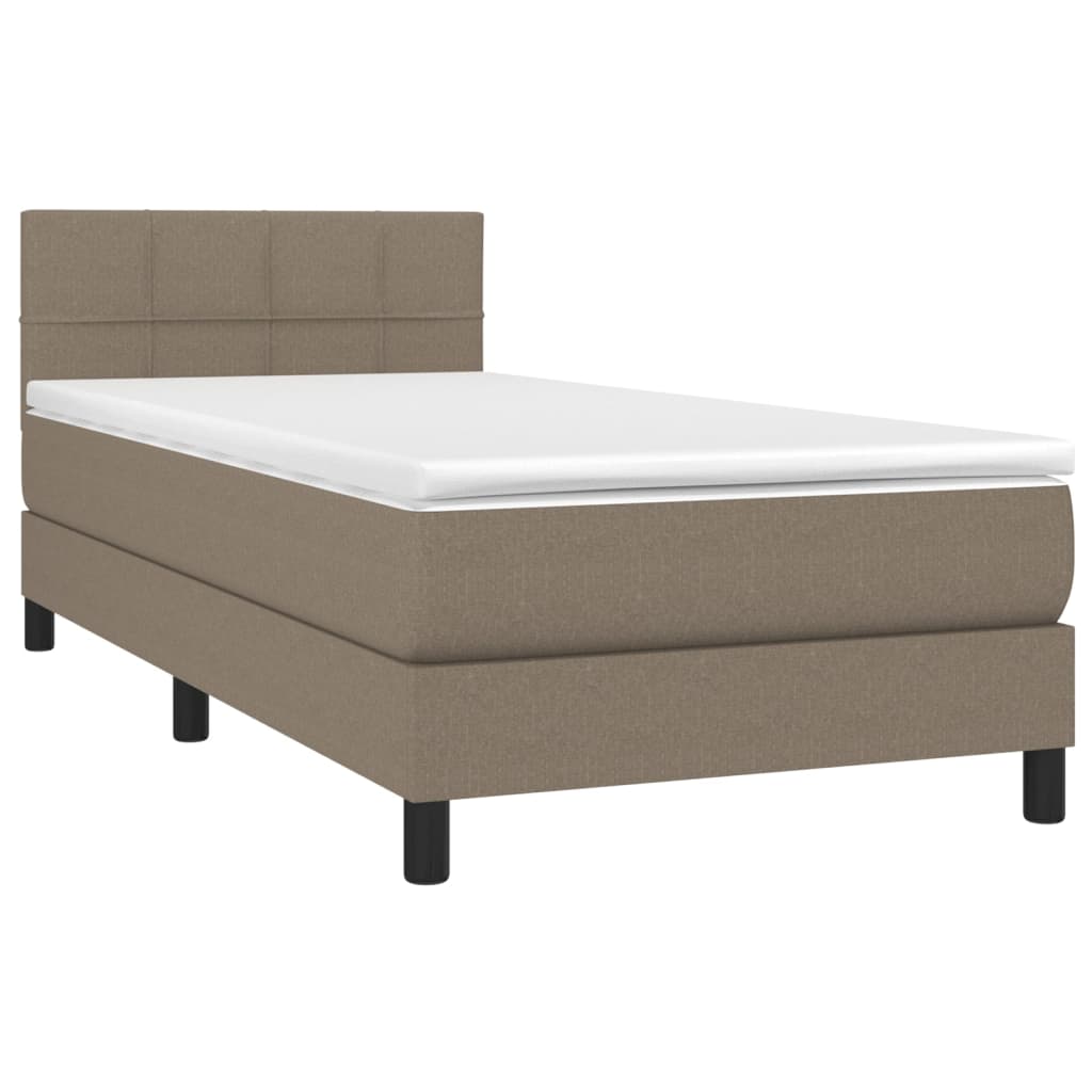 Krevet box spring s madracem LED smeđesivi 80 x 200 cm tkanina
