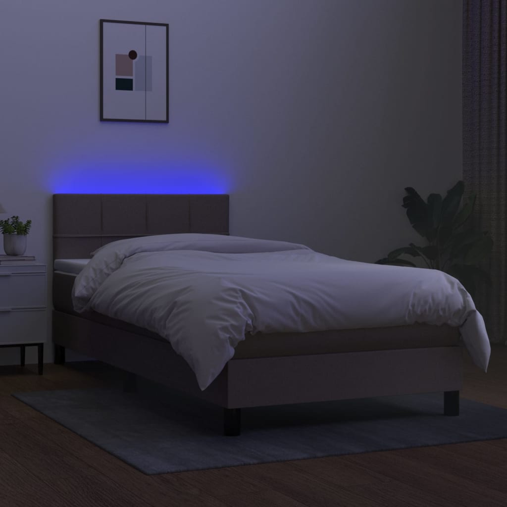 Krevet box spring s madracem LED smeđesivi 80 x 200 cm tkanina