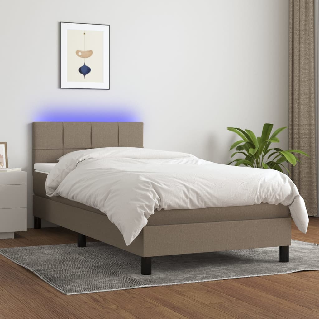 Krevet box spring s madracem LED smeđesivi 80 x 200 cm tkanina