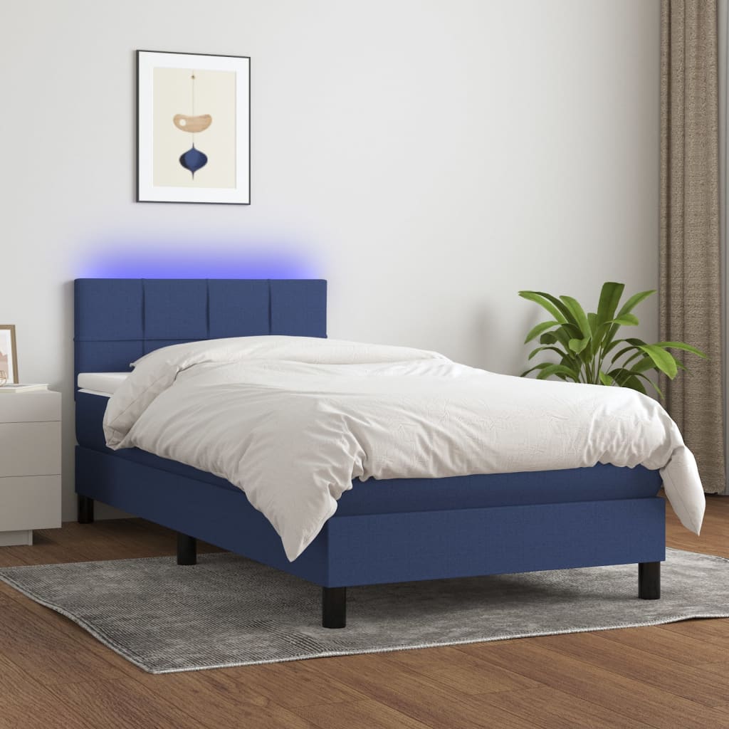 Krevet box spring s madracem LED plavi 90x190 cm od tkanine