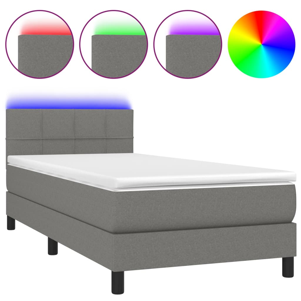 Krevet box spring s madracem LED tamnosivi 90x200 cm tkanina