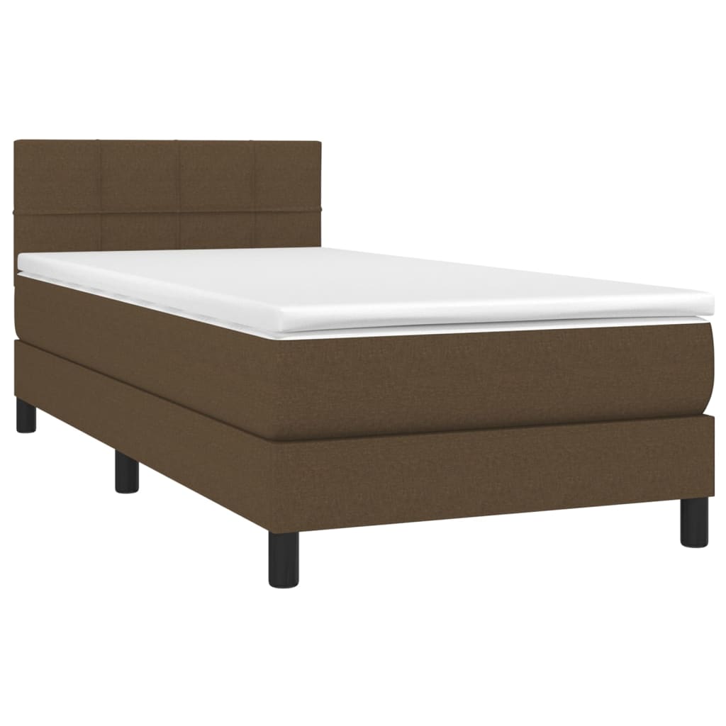 Krevet box spring s madracem LED tamnosmeđi 90x200 cm tkanina