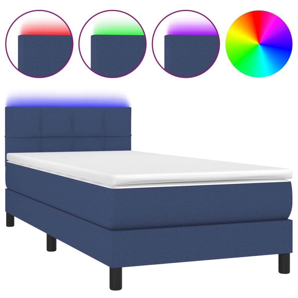 Krevet box spring s madracem LED plavi 90x200 cm od tkanine
