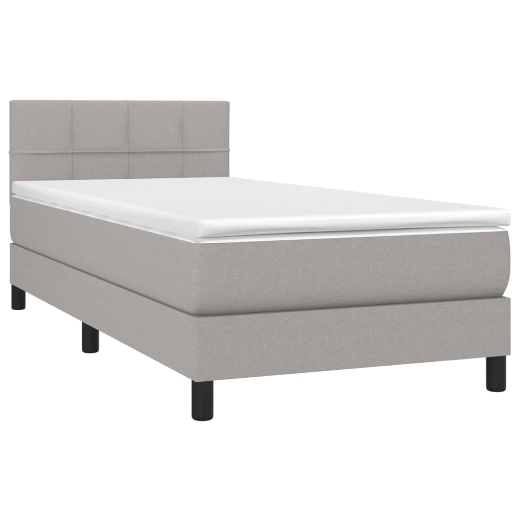 Krevet box spring s madracem LED svjetlosivi 100x200 cm tkanina