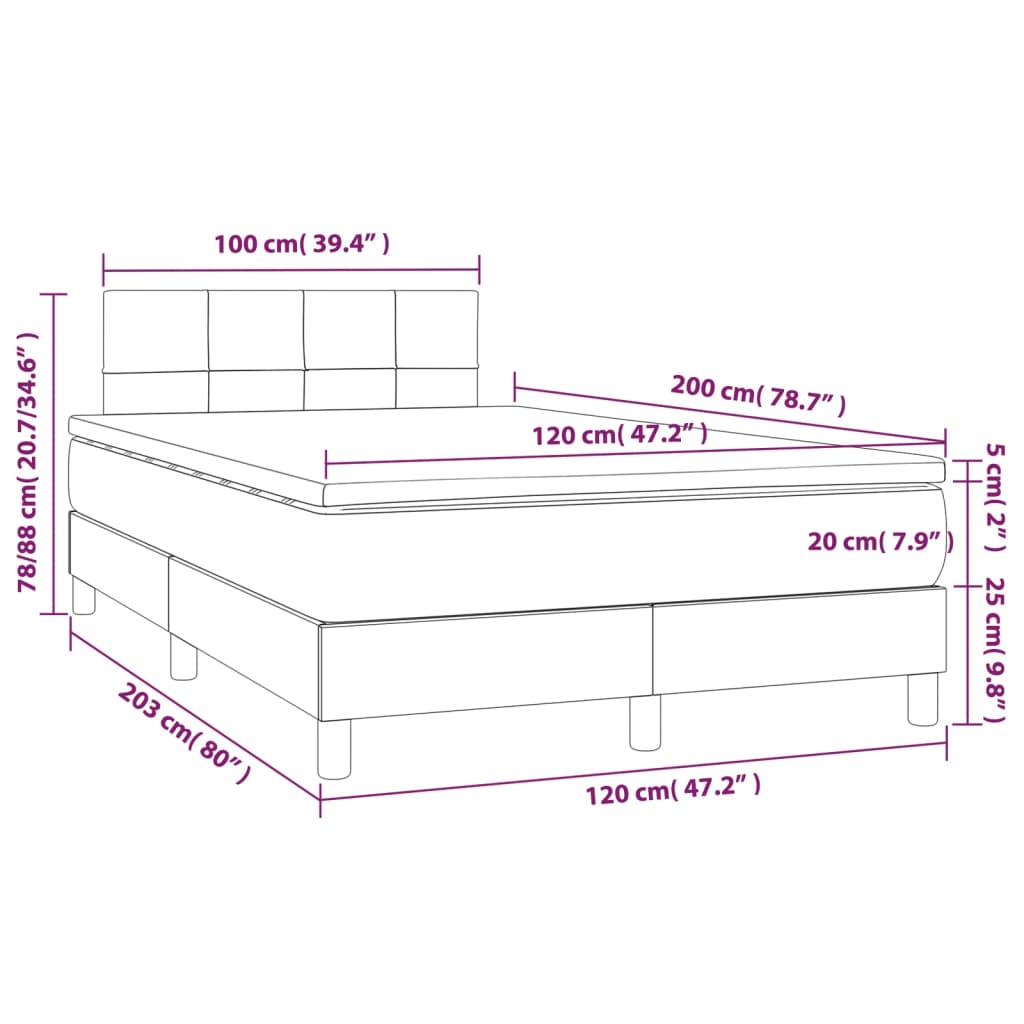 Krevet box spring s madracem LED krem 120 x 200 cm od tkanine