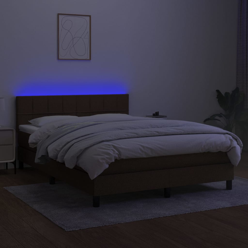 Krevet box spring s madracem LED tamnosmeđi 140x190 cm tkanina