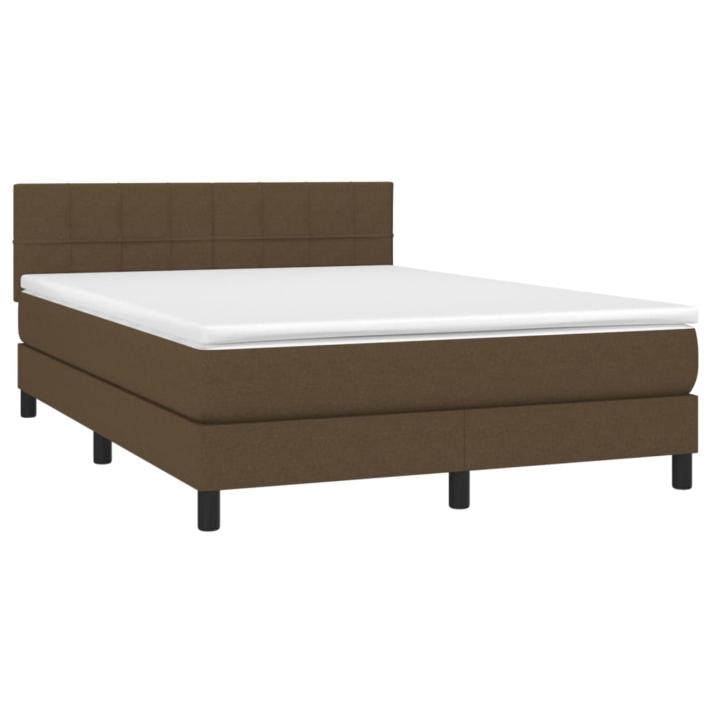 Krevet box spring s madracem LED tamnosmeđi 140x200 cm tkanina