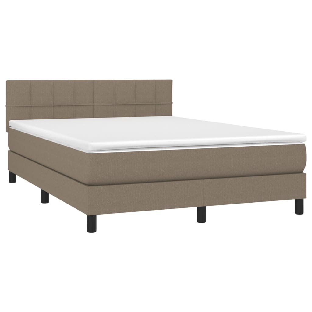 Krevet box spring s madracem LED smeđesivi 140x200 cm tkanina