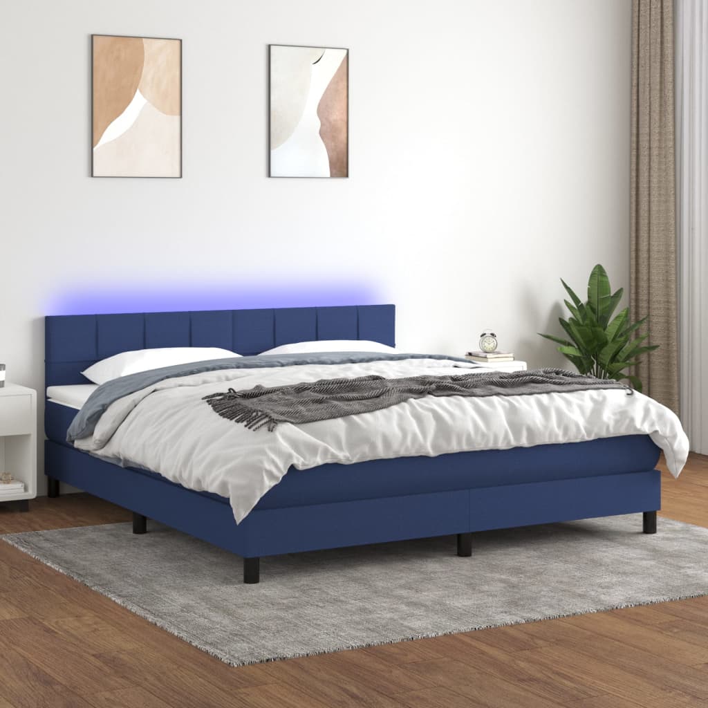 Krevet box spring s madracem LED plavi 160x200 cm od tkanine