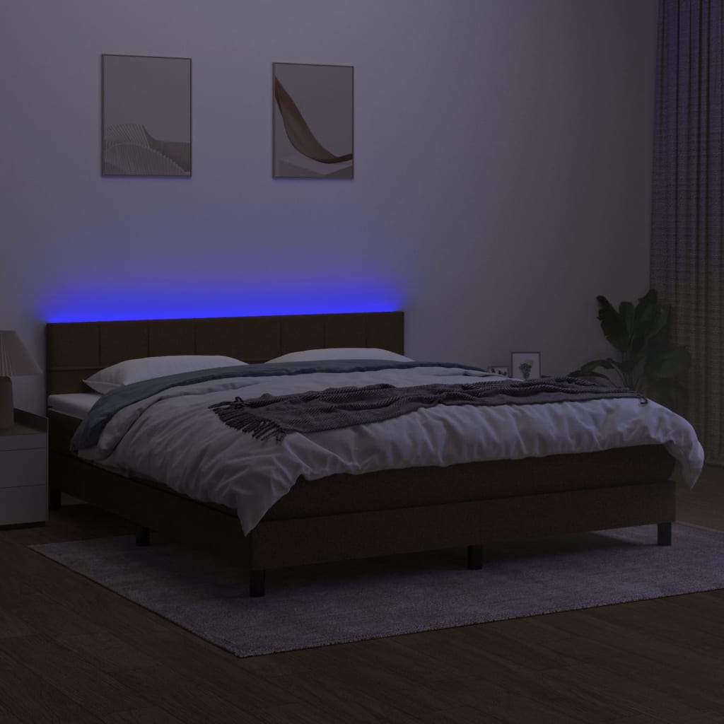 Krevet box spring s madracem LED tamnosmeđi 180x200 cm tkanina