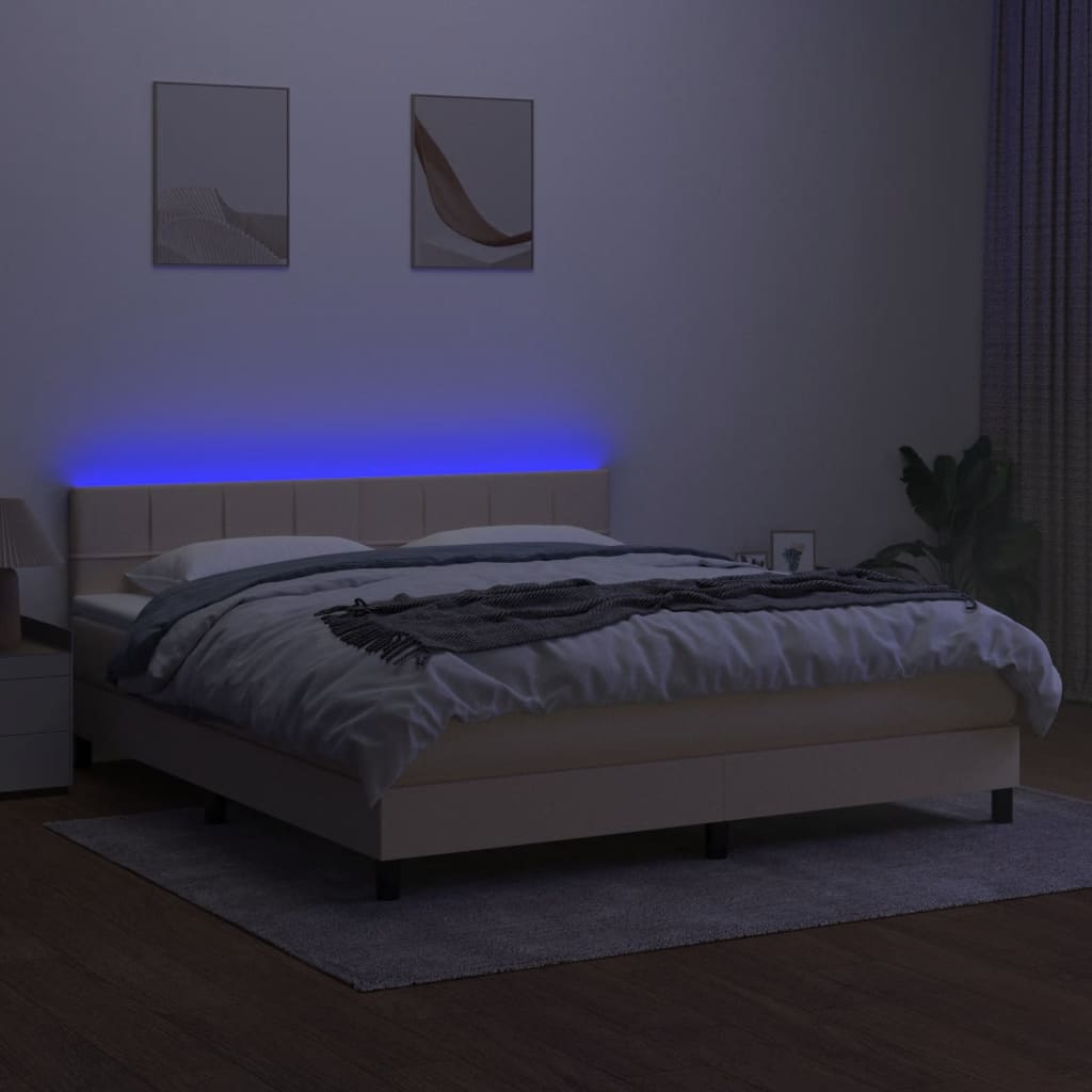 Krevet box spring s madracem LED krem 180x200 cm od tkanine