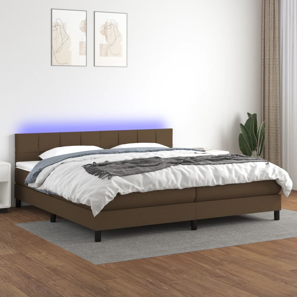 Krevet box spring s madracem LED tamnosmeđi 200x200 cm tkanina