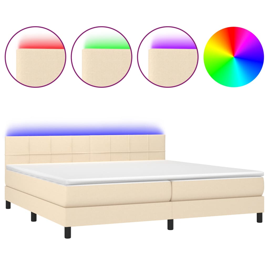 Krevet box spring s madracem LED krem 200x200 cm od tkanine