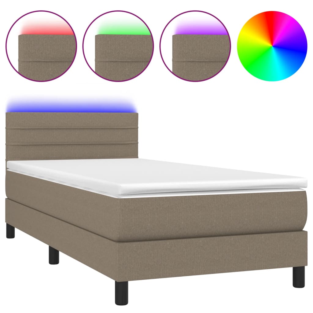 Krevet box spring s madracem LED smeđesivi 80 x 200 cm tkanina
