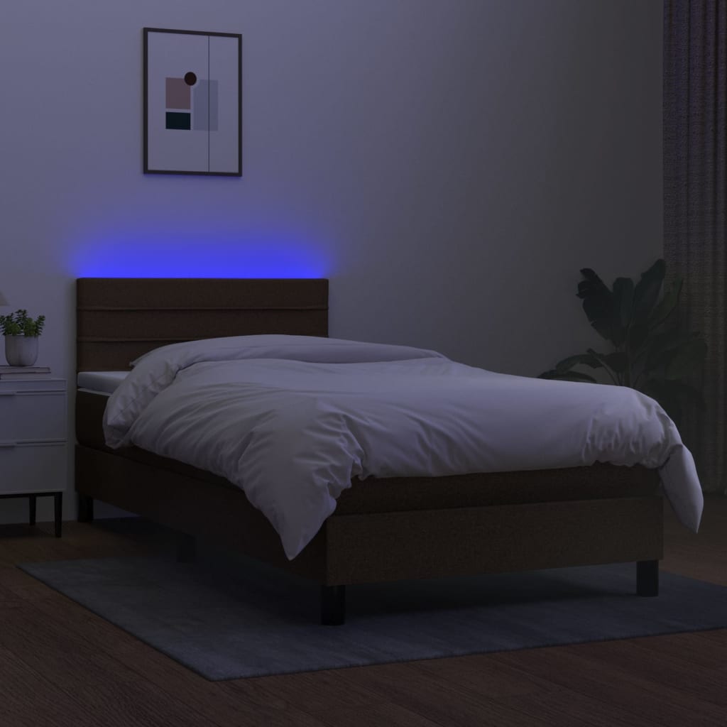 Krevet box spring s madracem LED tamnosmeđi 90x190 cm tkanina