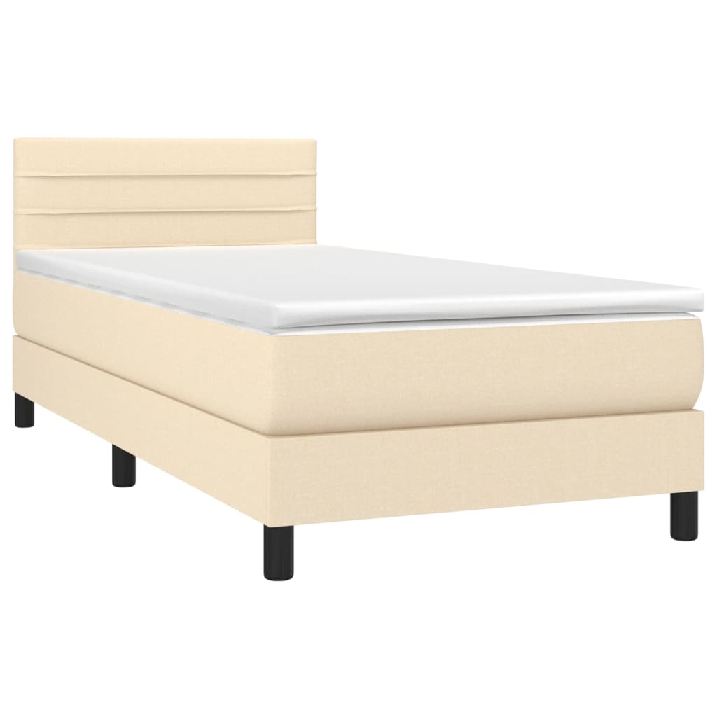 Krevet box spring s madracem LED krem 90x190 cm od tkanine