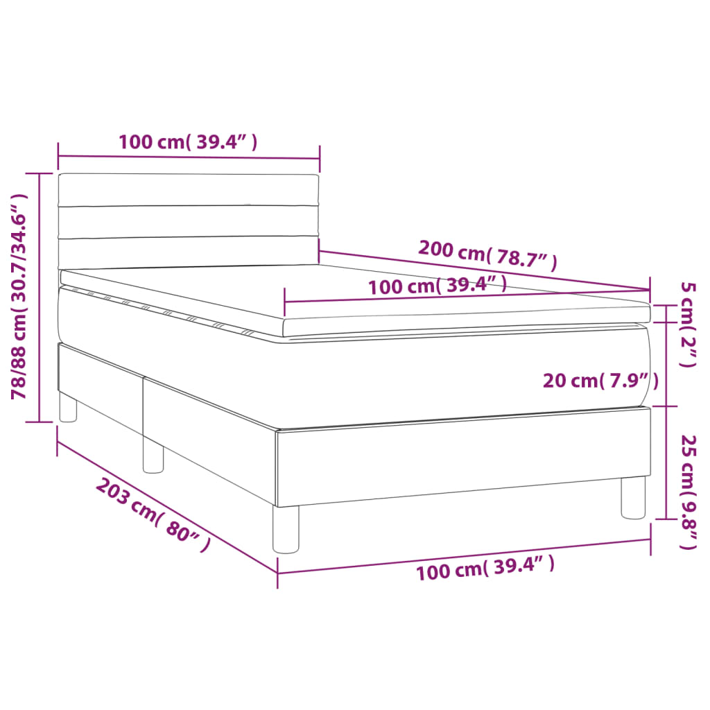 Krevet box spring s madracem LED tamnosivi 100x200 cm tkanina