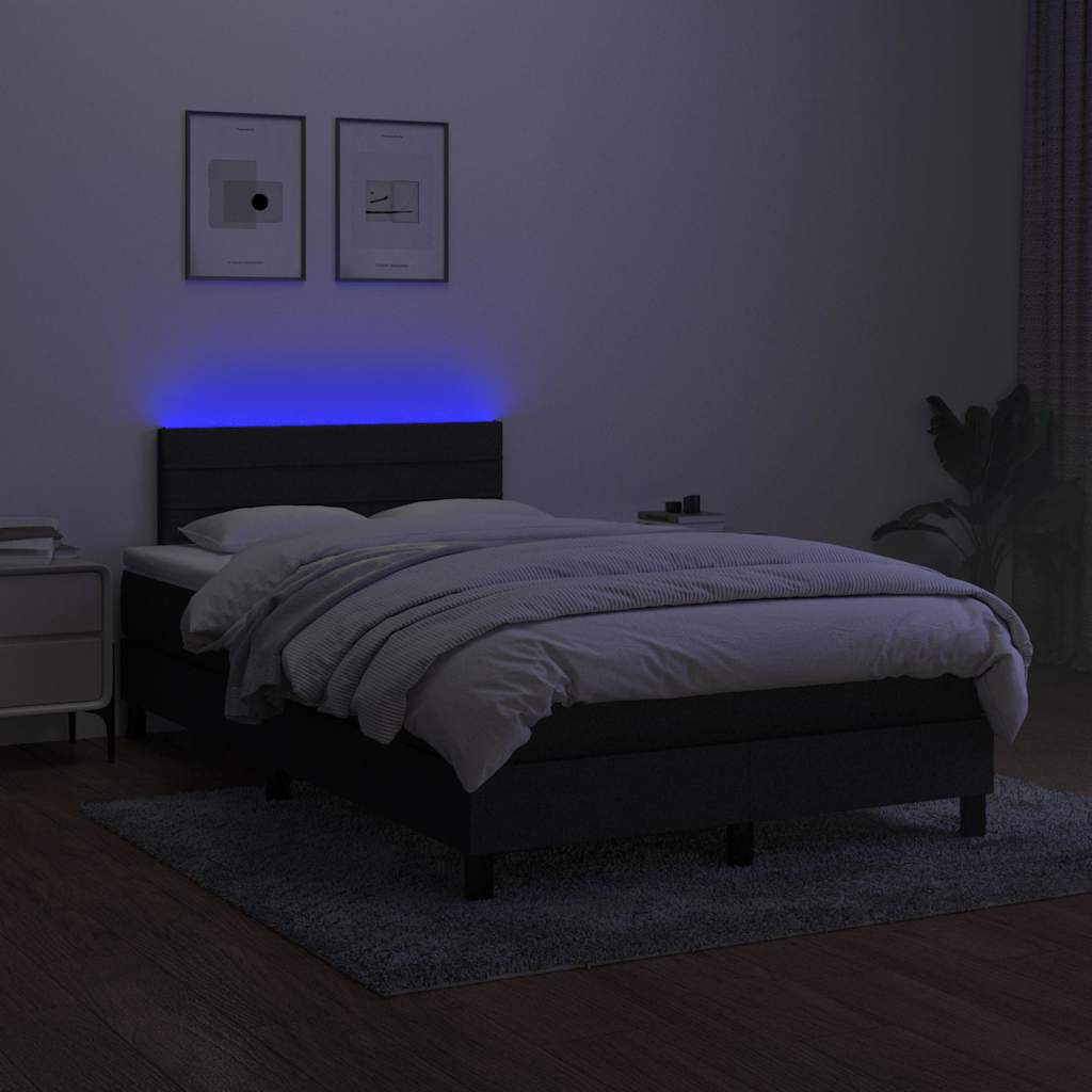 Krevet box spring s madracem LED crni 120 x 200 cm od tkanine