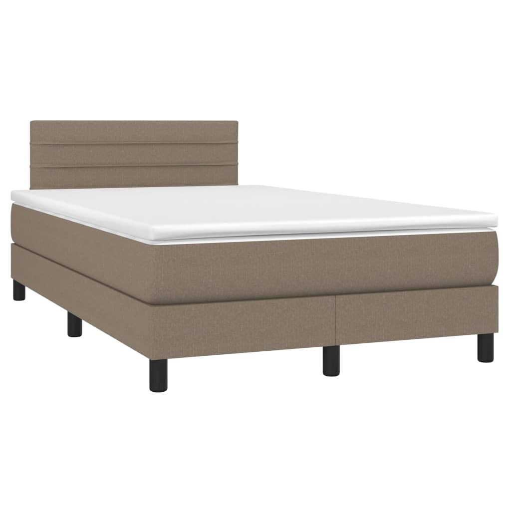 Krevet box spring s madracem LED smeđesivi 120 x 200 cm tkanina