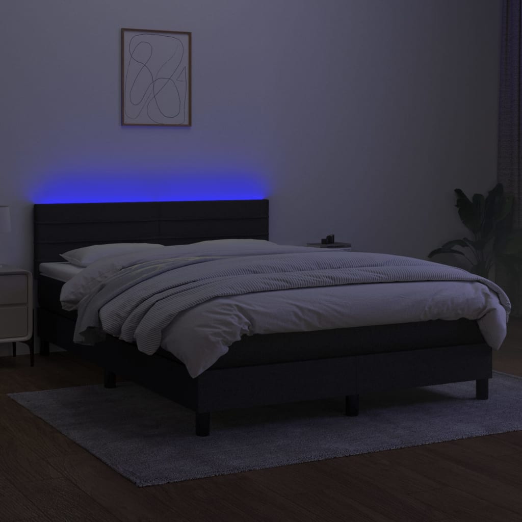 Krevet box spring s madracem LED crni 140x190 cm od tkanine