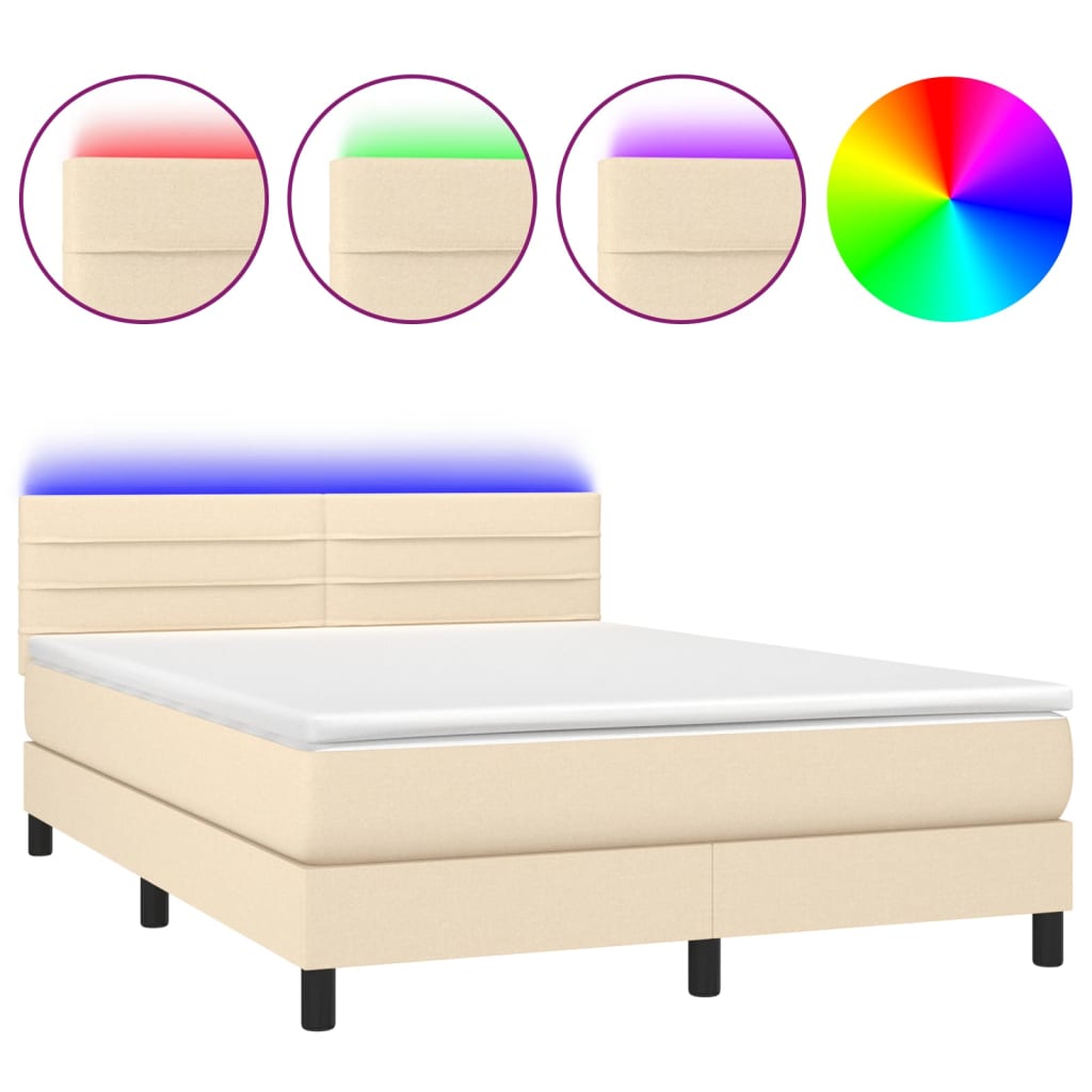 Krevet box spring s madracem LED krem 140x190 cm od tkanine