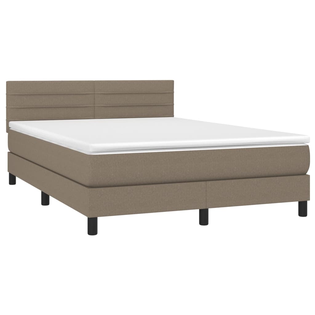 Krevet box spring s madracem LED smeđesivi 140x200 cm tkanina
