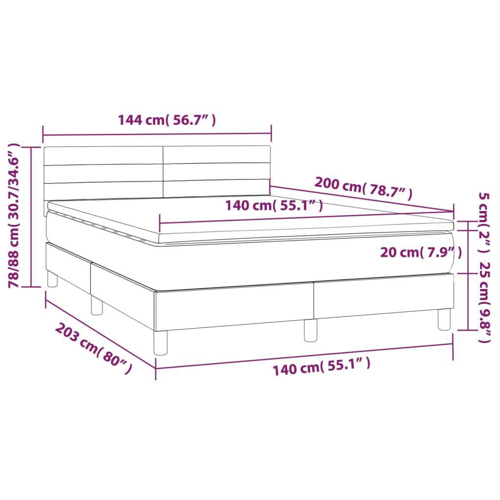 Krevet box spring s madracem LED plavi 140x200 cm od tkanine
