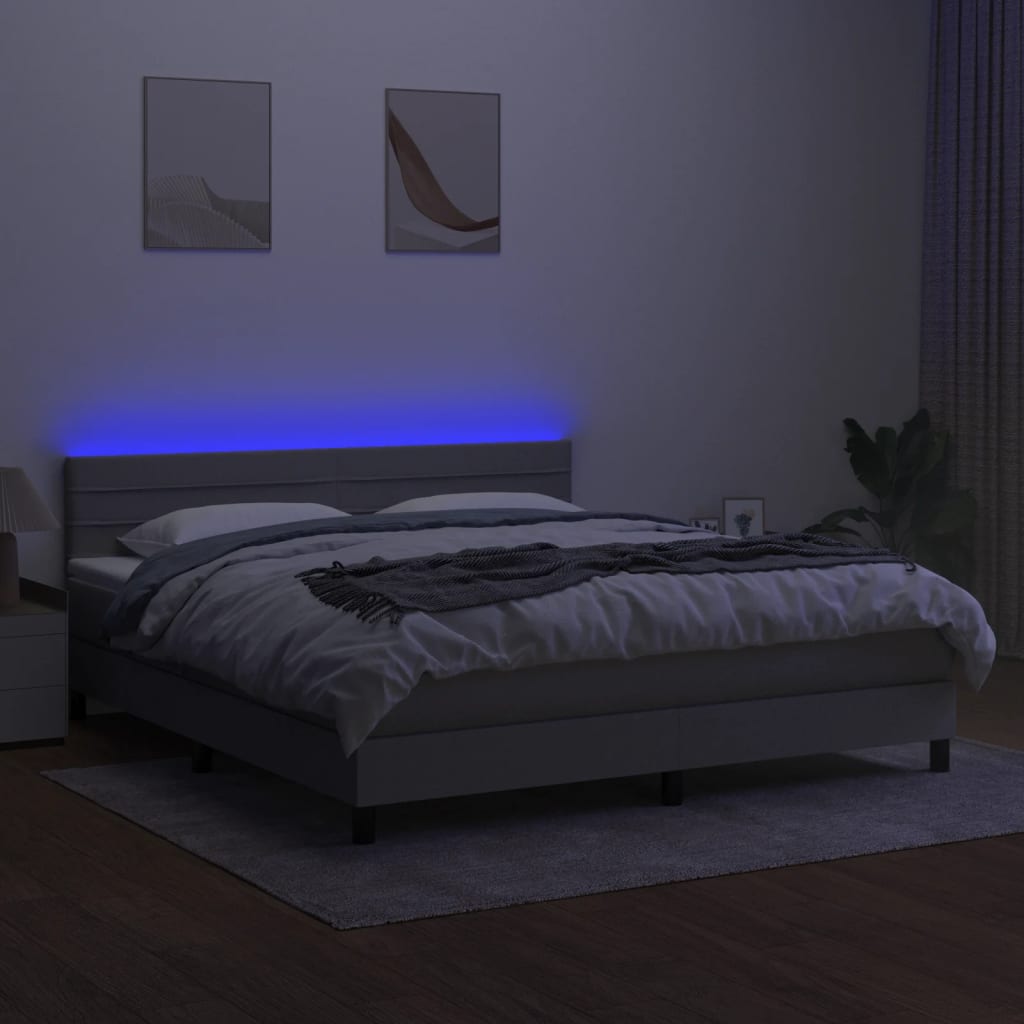 Krevet box spring s madracem LED svjetlosivi 160x200 cm tkanina
