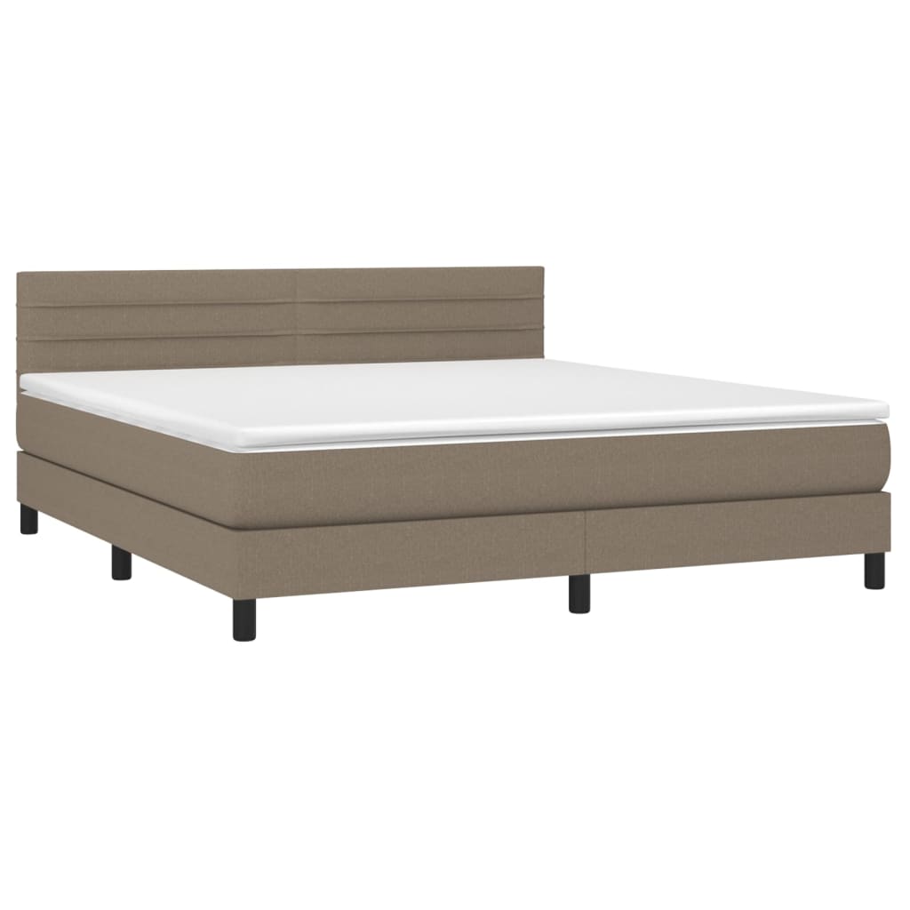 Krevet box spring s madracem LED smeđesivi 160x200 cm tkanina