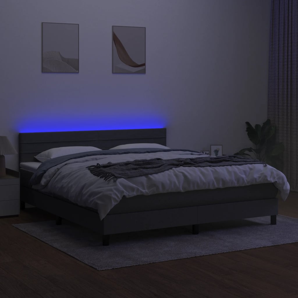 Krevet box spring s madracem LED tamnosivi 180x200 cm tkanina