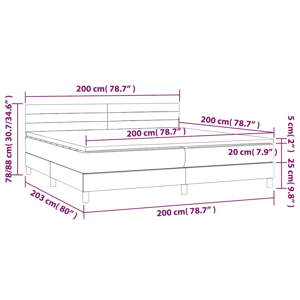 Krevet box spring s madracem LED crni 200x200 cm od tkanine